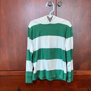 Crewcuts Green and White Striped Long Sleeve Tee with Hood